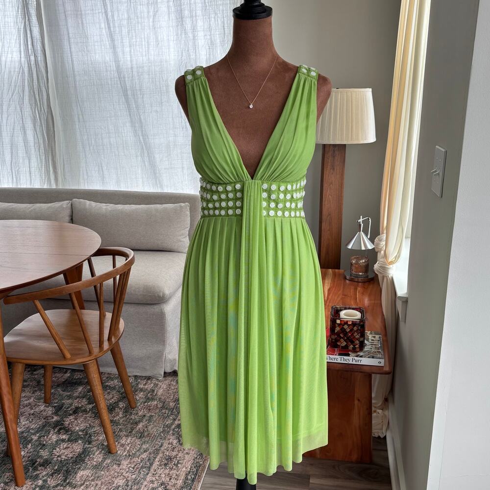 NWT Sue Wong Mesh Pleated Midi Dress Fairy Whimsy Summer Rare Y2K Vintage Size 6